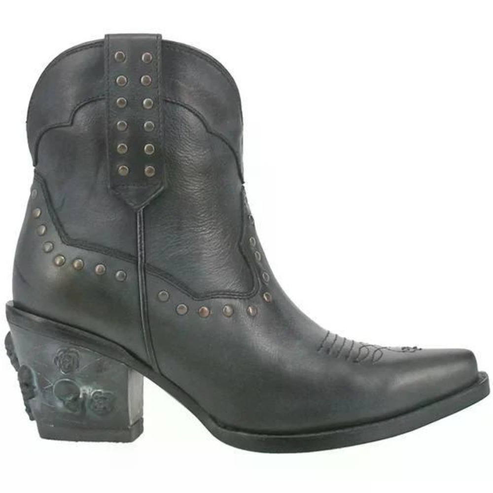Dingo Trick R Treat Black Leather Skull Rose Clear Heel Western Boots Womens 8